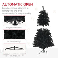5ft Artificial Christmas Trees with Auto Open and Steel Base, Black