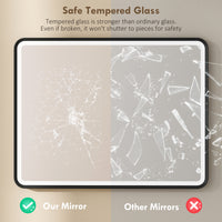 36" x 28" Bath Mirror with LED Lights, Wall Mounted Restroom Mirror, 3 Colours, Dimmable, Horizontal/Vertical, Black