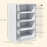 5-Tier Media Cabinet, Media Stand with Adjustable Shelves, Tempered Glass Doors, and Cable Management, Distressed White