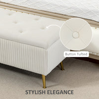 Storage Ottoman Bench, 43 Inch Large Storage Chest with Steel Legs and Padded Seat, Foot Rest, Load 485 lbs, Beige