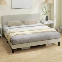 King Size Bed Frame with Adjustable Upholstered Headboard Platform Bed Frame Wood Slat Support Noise Free Light Grey
