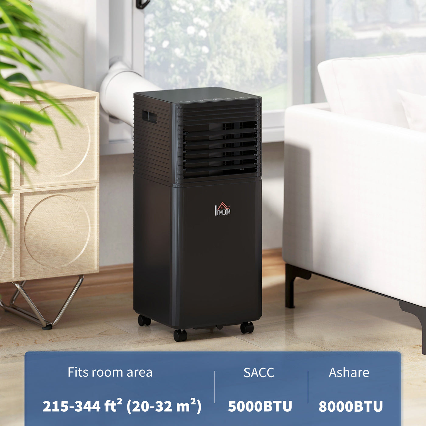 8000 BTU Portable Air Conditioner with Fan & Dehumidifier Mode, Quiet AC Unit with Remote Control, 24-Hour Timer, Black