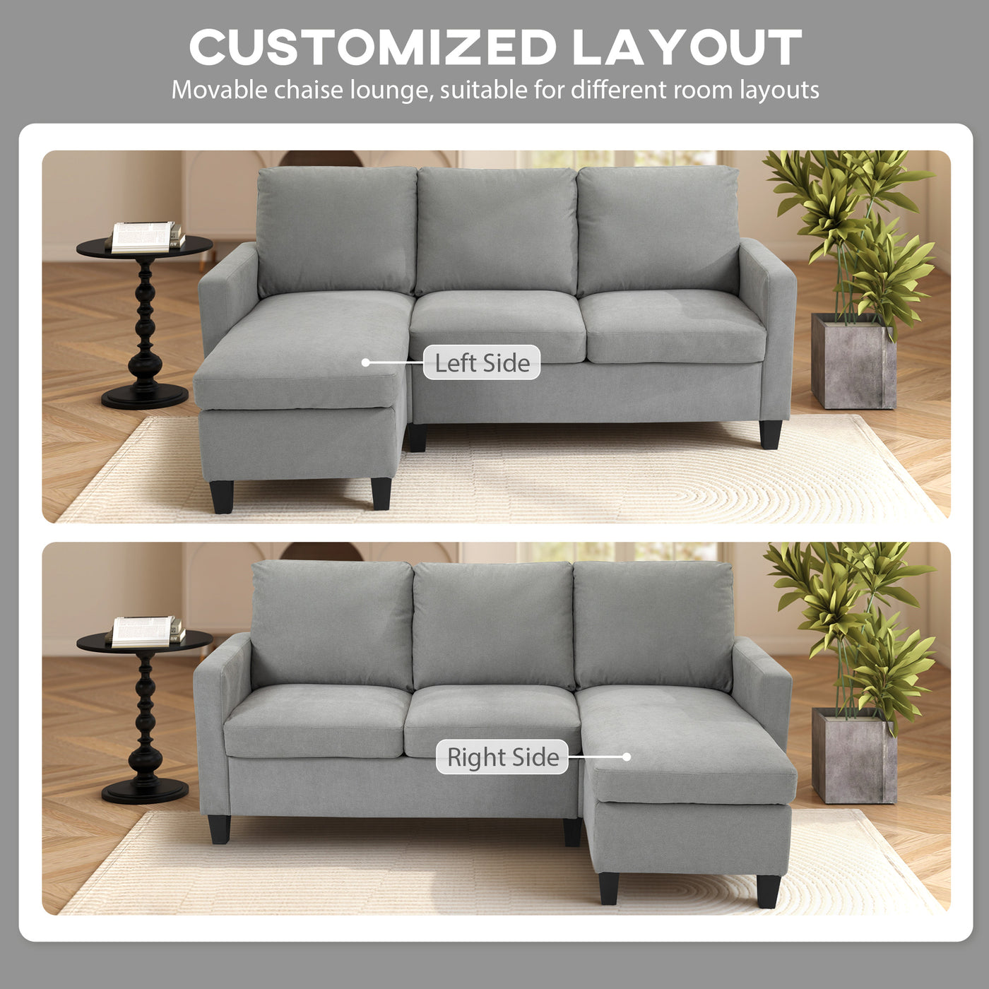 L-Shape Sofa, Modern Sectional Couch with Ottoman, Corner Sofa for Living Room, Light Grey