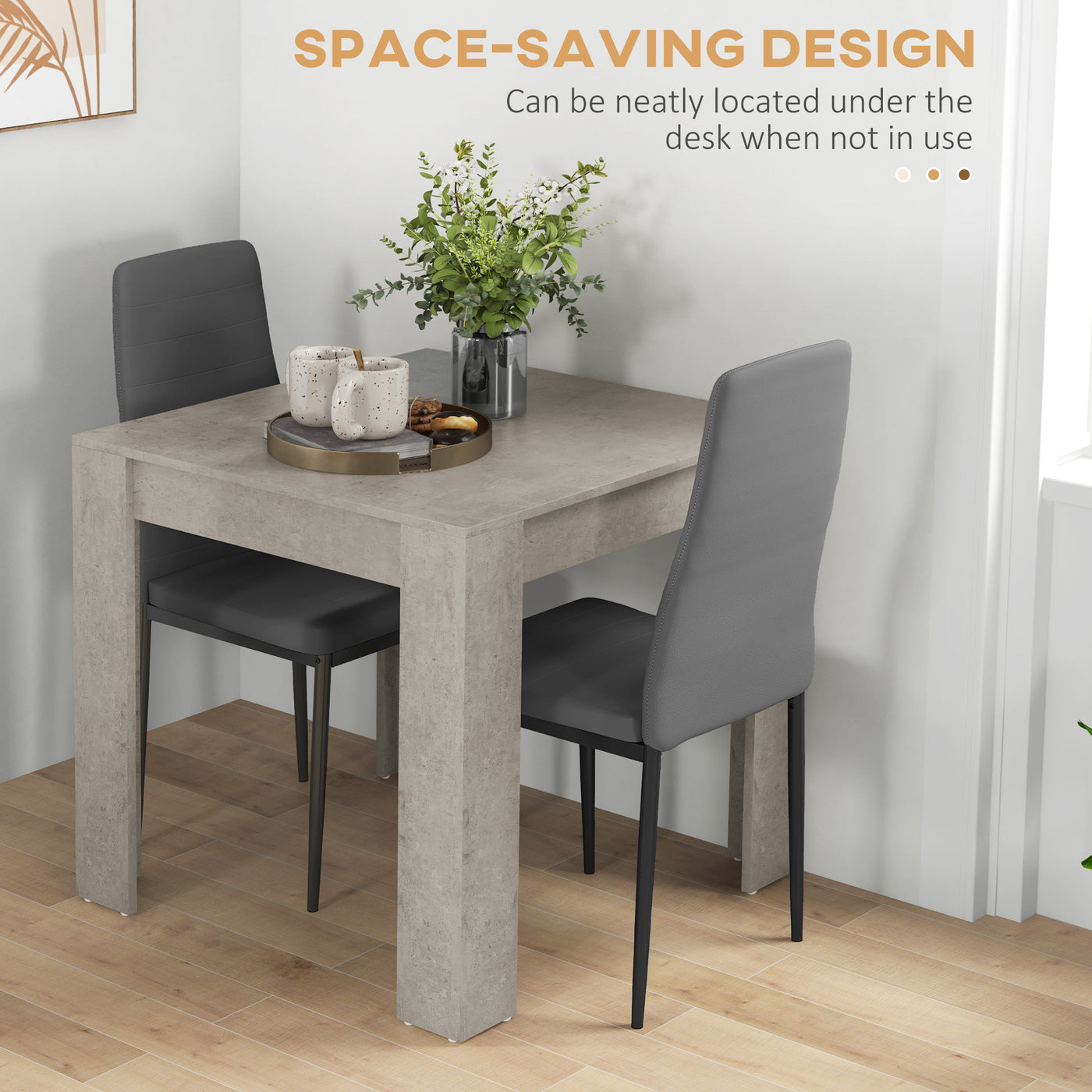 Dining Table Set for 2, Square Kitchen Table and Chairs, Dining Room Table and PU Leather Upholstered Chairs, Grey