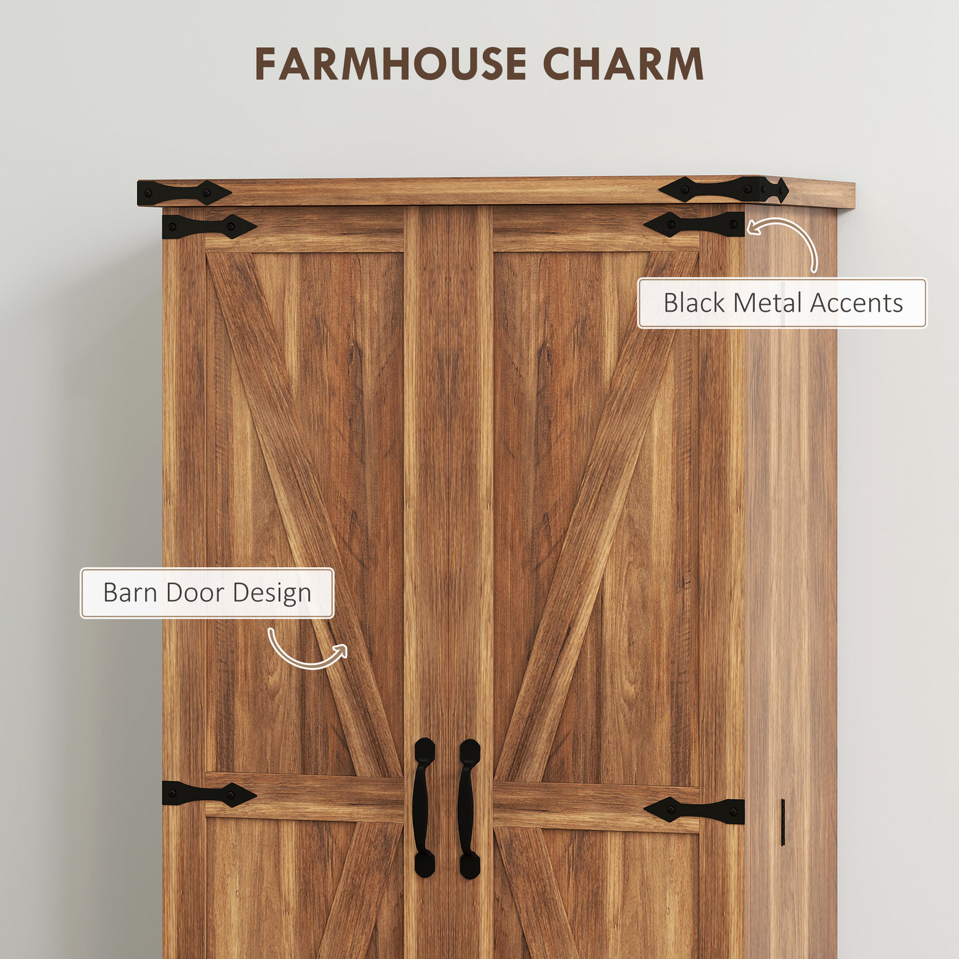 47" Kitchen Pantry Storage Cabinet, Farmhouse Kitchen Pantry Cabinet with Adjustable Shelves and Door Shelves, Brown