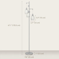 Industrial Floor Lamp with 3 Hanging Wire Lampshades, Dimmable Standing Lamp for Living Room, Silver