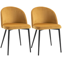 Set of 2 Mid-Back Dining Chair, Mid-Back Velvet-touch Upholstery Kitchen Chair for Living Room Dining Room, Yellow
