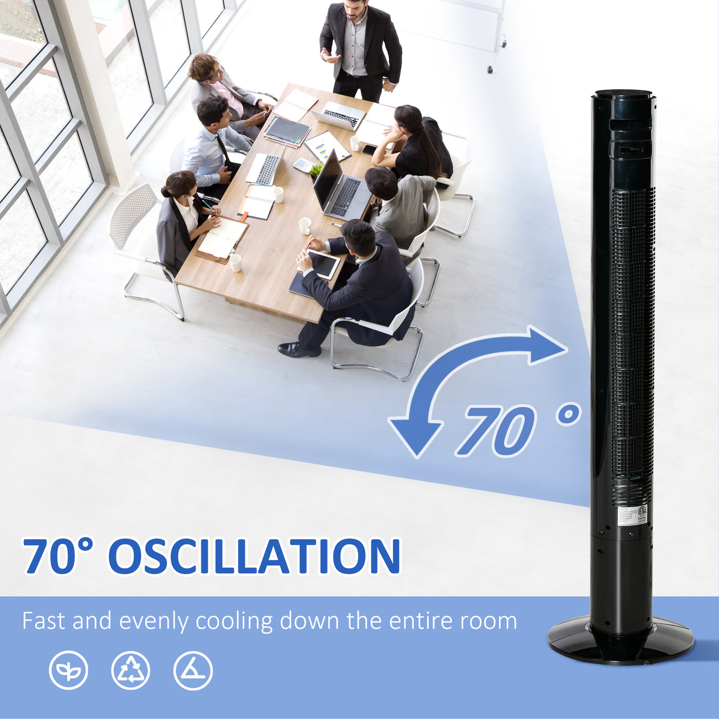 Freestanding Tower Fan Cooling for Home Bedroom with Oscillating, 3 Speed, 12h Timer, LED Sensor Panel, Remote Controller, Black