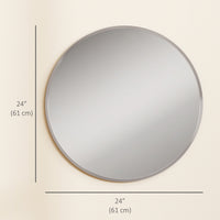 24" Decorative Wall Mirror for Bedroom Living Room, Modern Round Bathroom Mirror for Home Decor, Silver