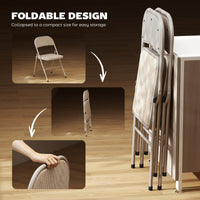 Set of 2 Metal Foldable Chairs, Faux Linen Padded Folding Chairs with Cushion Seat and Open Back for Indoor, Beige