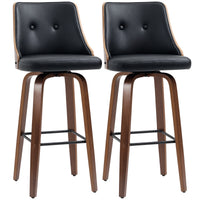 Bar Height Bar Stools Set of 2, PU Leather Upholstered Swivel Barstools with Solid Wood Legs Footrest and Tufted Back, Black