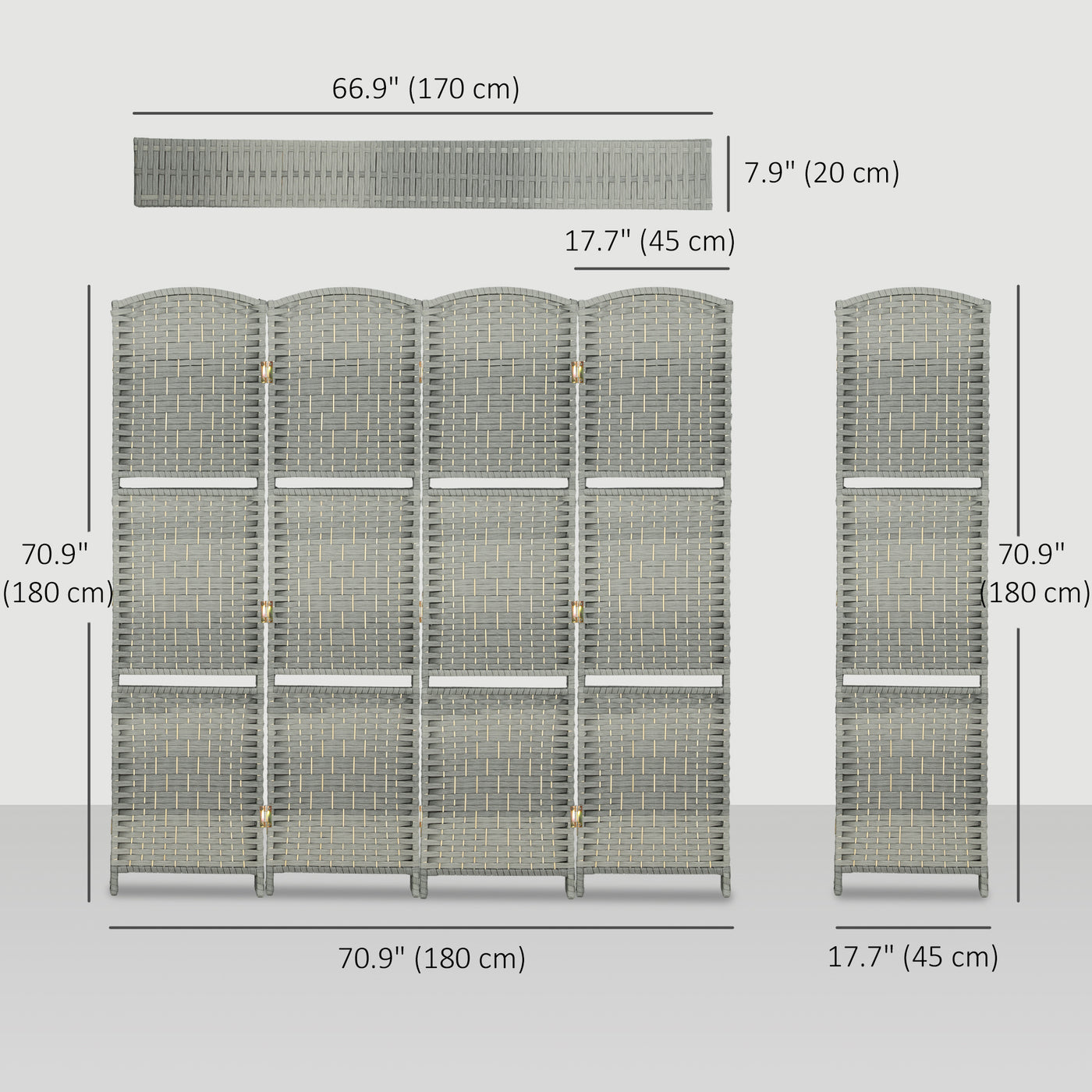 6 FT Privacy Screen, 4 Panel Room Divider with Shelves for Living Room Bedroom Home Office, Grey