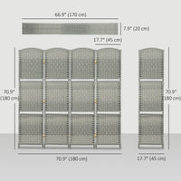 6 FT Privacy Screen, 4 Panel Room Divider with Shelves for Living Room Bedroom Home Office, Grey