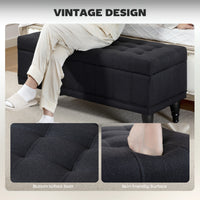 Storage Ottoman, Linen Fabric End of Bed Bench with Button Tufted Storage Bench for Bedroom, Black