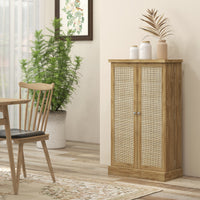 41" Rattan Kitchen Storage Cabinet, Food Pantry Cabinet with 5-Tier Shelf 12 Spice Racks Adjustable Shelves Natural