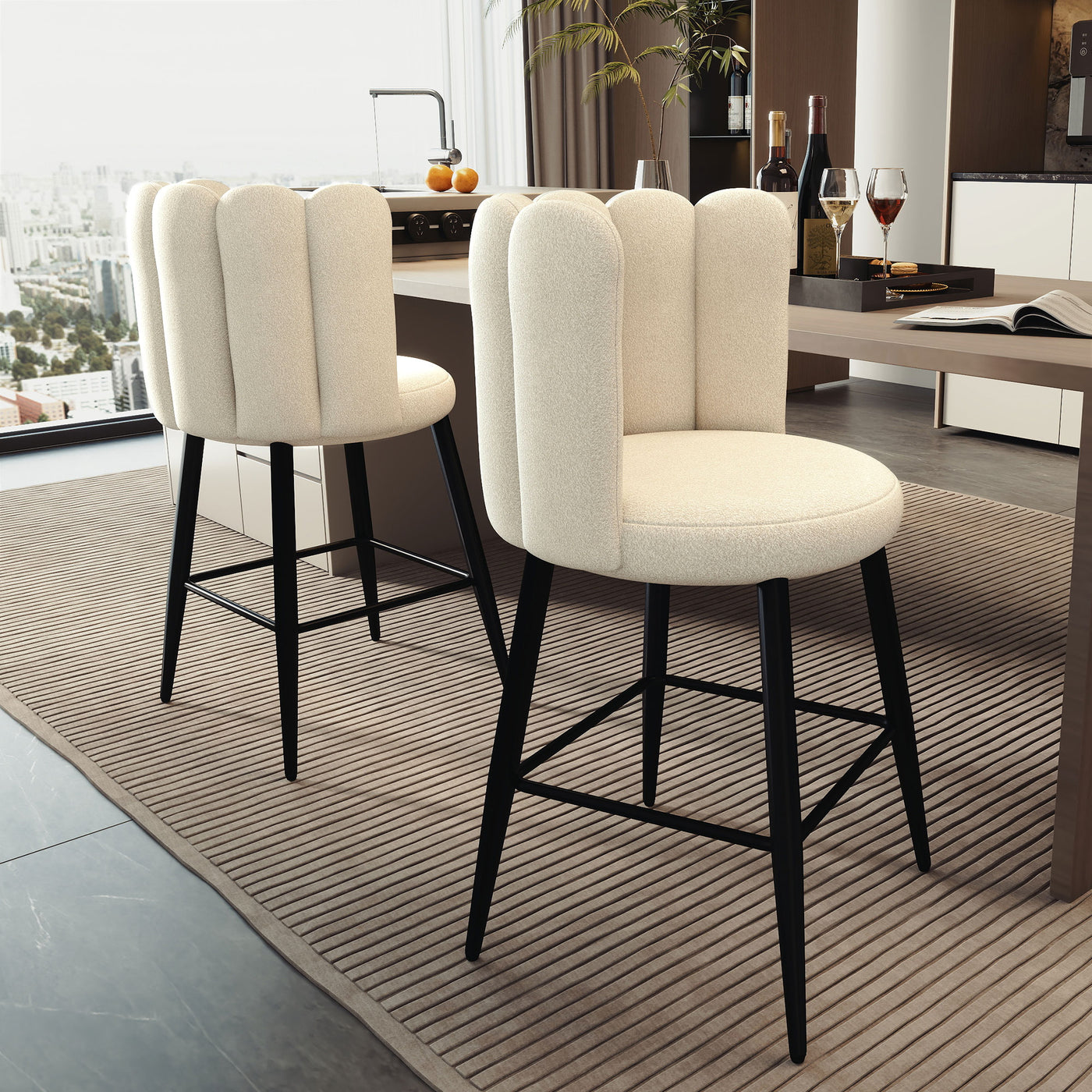 Faux Cashmere Bar Stools Set of 2 Counter Height Bar Stools with Back for Home Kitchen, 20.5"x19.7"x36.6", Cream