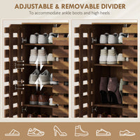 Shoe Cabinet, 20 Pair Shoe Storage Cabinet with Hollowed-Out Doors, Distressed Brown