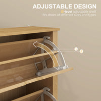 Shoe Storage Cabinet with 3 Flip Drawers and Adjustable Shelves for 12-18 Pairs of Shoes, Natural Wood