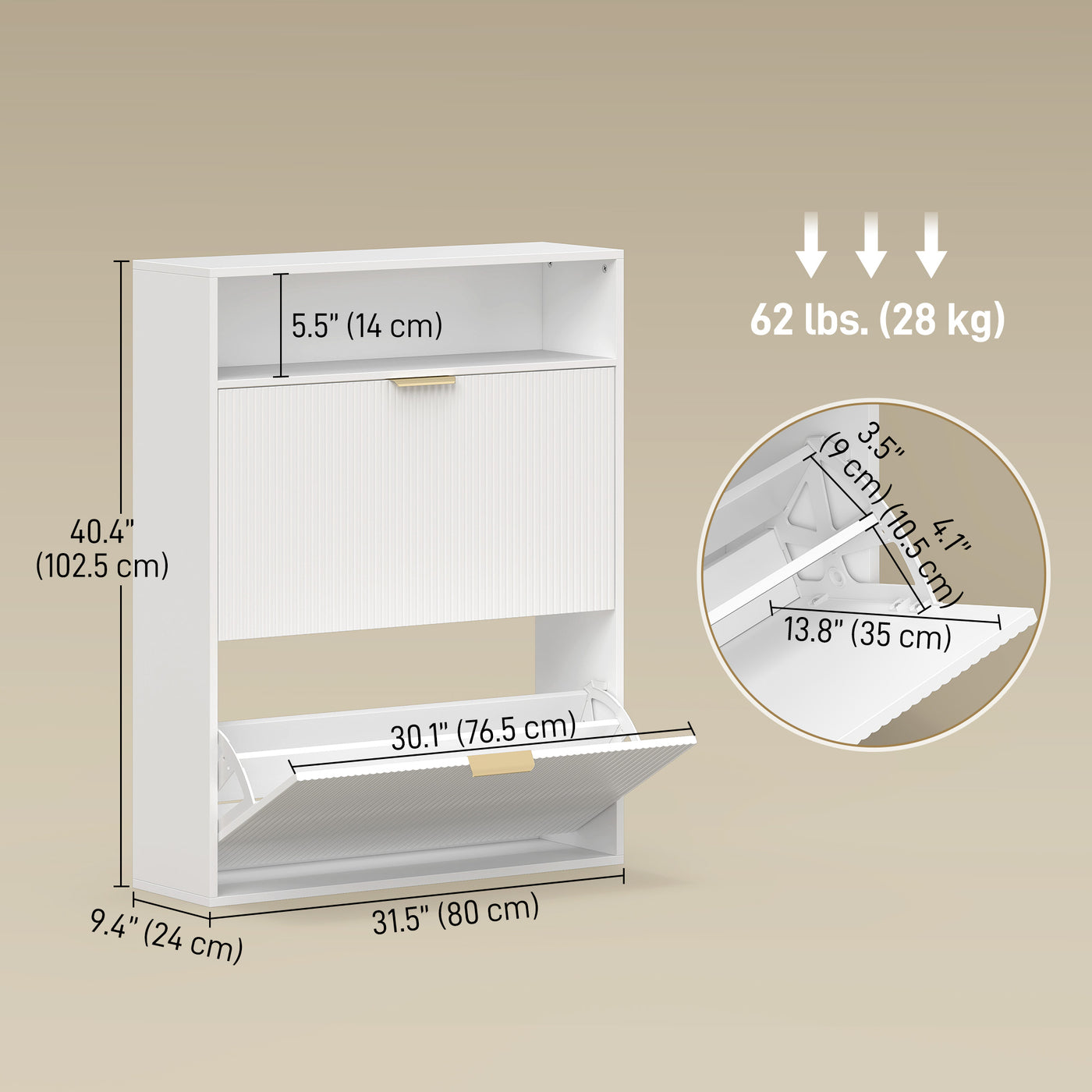 Shoe Cabinet with 2 Flip Drawers Narrow Shoe Storage Cabinet with Top Shelf for Entryway Hallway White