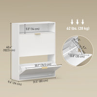 Shoe Cabinet with 2 Flip Drawers Narrow Shoe Storage Cabinet with Top Shelf for Entryway Hallway White