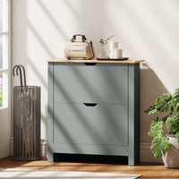 Shoe Storage Cabinet with 2 Flip Drawers and Adjustable Shelves for 8–12 Pairs of Shoes, Light Grey
