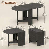 Oval Folding Dining Table, Space Saving Drop Leaf Kitchen Table for Dining Room, Living Room, Black