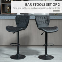 Bar Stools Set of 2, Adjustable Height Swivel Bar Chairs, PU Leather Upholstered Kitchen Counter Stools with Wide Seat, Back and Footrest, Black