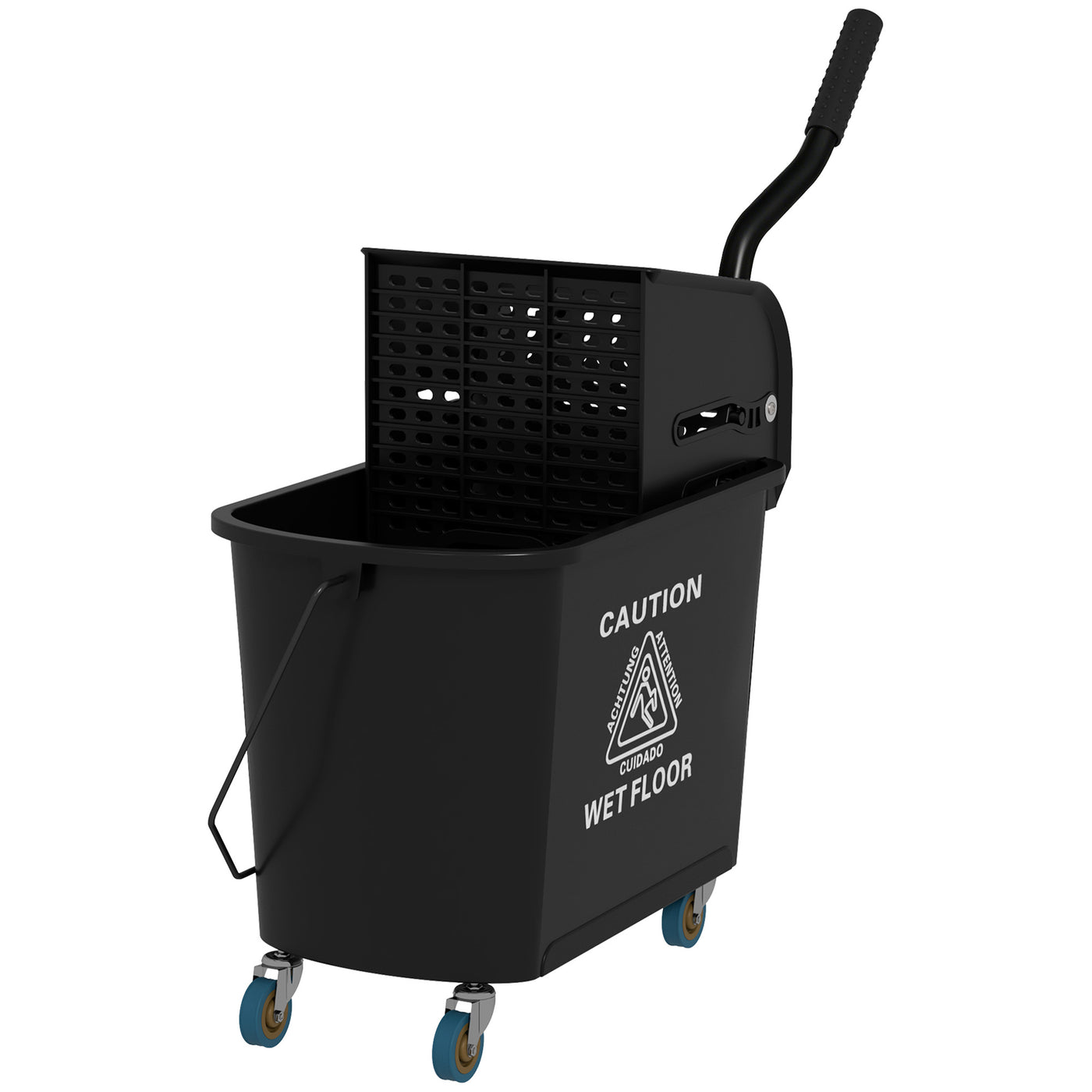 Compact Mop Bucket with Wringer, Mop Bucket on Wheels, 5 Gallon, Separate Dirty and Clean Water, Black