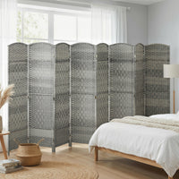 6 Ft Tall Folding Room Divider, 8 Panel Portable Privacy Screen, Hand-Woven Partition Wall Divider, Mixed Grey