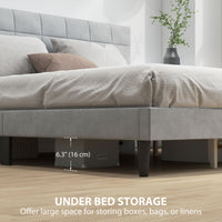 Queen Size Bed Frame with Upholstered Headboard, Modern Platform Bed Frame with Wood Slats, 1100 lbs Capacity, Grey
