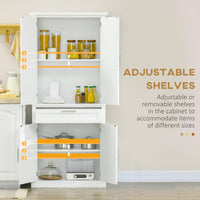72" Kitchen Pantry Cabinet, Freestanding Storage Cabinet, 4-Door Cabinet with Drawer and Adjustable Shelves, White