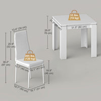 Dining Table Set for 2, Square Kitchen Table and Chairs, Dining Room Table and PU Leather Upholstered Chairs, White