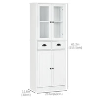 61" Kitchen Pantry Cabinet, Freestanding Farmhouse Buffet Storage Cabinet with Soft Close Glass Doors and Adjustable Shelves, White
