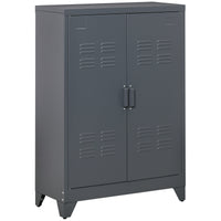 Metal Storage Cabinet, Industrial Sideboard Buffet Cabinet with 2 Louvered Doors, Adjustable Shelves, Grey