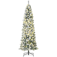7.5 Feet Christmas Tree Prelit Artificial Snow Flocked with Warm White LED Light, Holiday Home Xmas Decoration, Green White