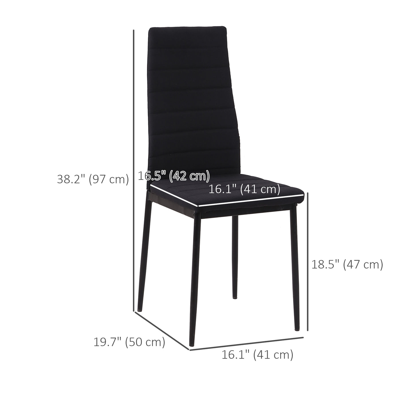 Modern Dining Chairs High Back Upholstered Linen Fabric with Metal Legs for Kitchen Black