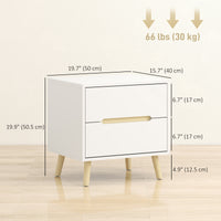 Nightstands Set of 2, Bedside Table with 2 Drawers, Modern Side End Table with Solid  Wood Legs for Bedroom, White