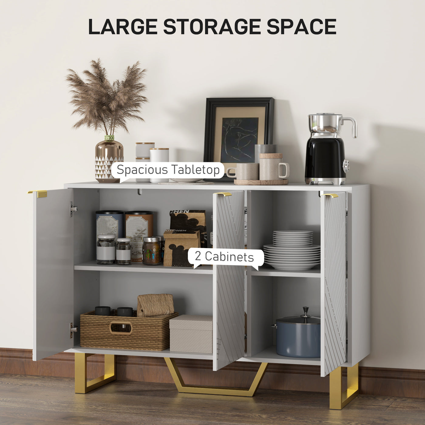 Sideboard Buffet Cabinet with Adjustable Shelves, Living Room Cabinet, TV Cabinet for 50 Inch TV, White