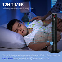 Freestanding Tower Fan Cooling for Home Bedroom with 3 Speed, 12h Timer, Oscillating, LED Sensor Panel, Remote Controller, Black