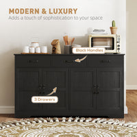 Sideboard Buffet Cabinet with Storage, Modern Coffee Bar Cabinet with 3 Drawers and Adjustable Shelves, Distressed Black