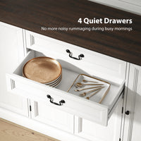 Farmhouse Sideboard with Charging Station and Thickened Top, 58" Buffet Cabinet with 2 Soft-Close Drawers, White