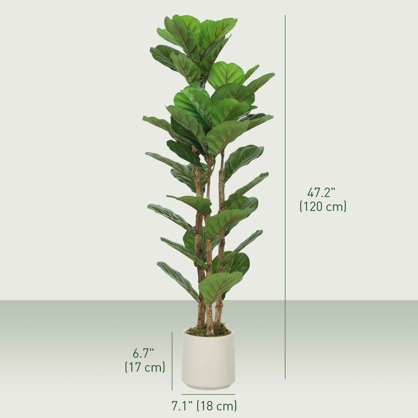4FT Artificial Fiddle Leaf Fig Tree Set of 2, Fake Potted Tree with Solid Wood Trunks for Indoor Decor, Green