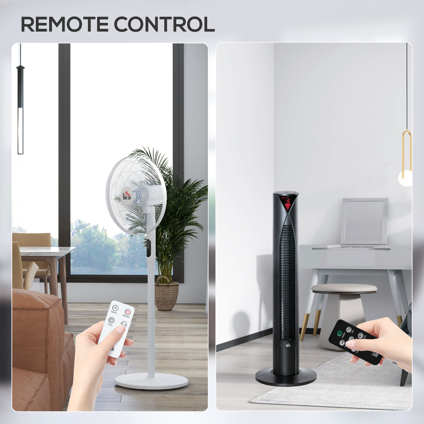 Tower Fan and 16" Pedestal Fan Set, with Remote Control, Height Adjustable, Tilted Head, Timer, Oscillating Standing Fan, Stand Floor Fans for Bedroom, White