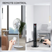 Tower Fan and 16" Pedestal Fan Set, with Remote Control, Height Adjustable, Tilted Head, Timer, Oscillating Standing Fan, Stand Floor Fans for Bedroom, White