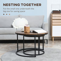 Nesting Tables, 29" Round Coffee Table Set of 2, Modern Side Tables for Living Room with Metal Base, Rustic Brown