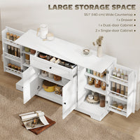 55" Modern Kitchen Storage Cabinet with Drawer, Adjustable Shelves, Small Kitchen Pantry with Door Racks, White