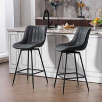 Set of 2 Counter Height Barstools, PU Leather Upholstered Bar Stools with Backrest, Footrest and Steel Legs, Black