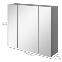 28" x 24" Wall Mounted Mirror Cabinet, Bathroom Medicine Cabinet with Mirror, 3 Doors and Adjustable Shelves, Grey