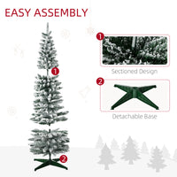 6ft Tall Pencil Artificial Christmas Tree, Holiday Décor with Snow Flocked Branches, Green