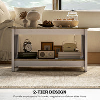 31.5" Square Coffee Table, Farmhouse 2-Tier Center Table for Living Room, Distressed Oak and Brown